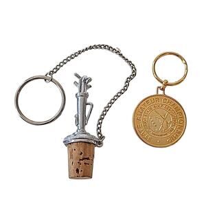 One Wine Bottle Cork Stopper w/Golfclubs Silvertone & One Championship Key Ring